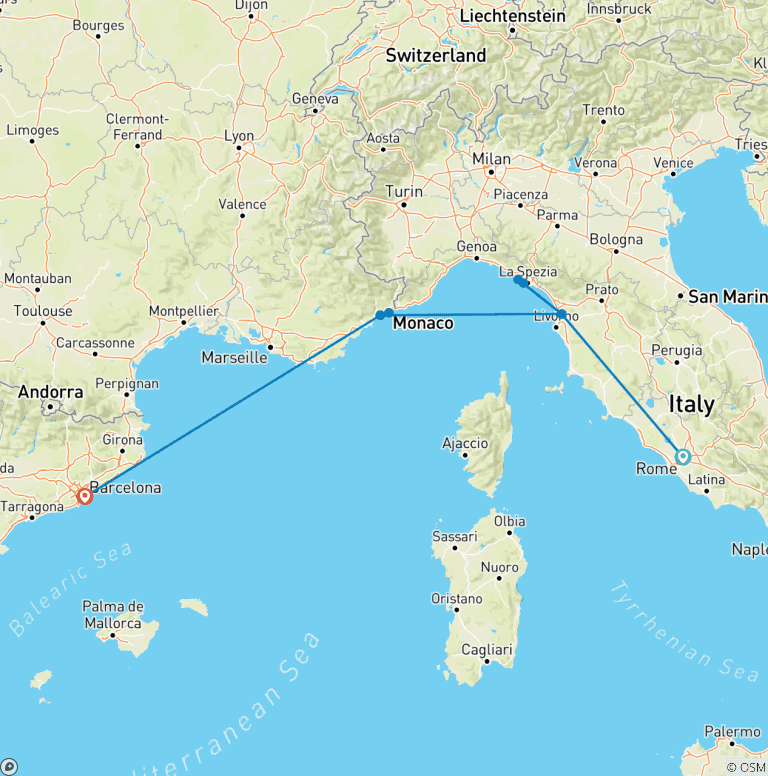 Map of Mediterranean Express: Rivieras & Railroads