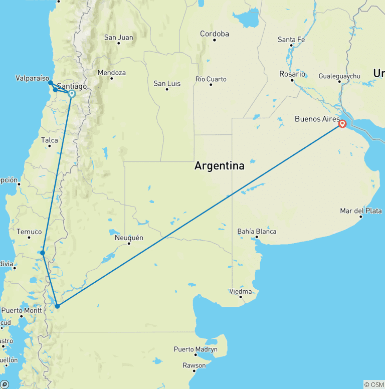 Map of Highlights of Chile & Argentina