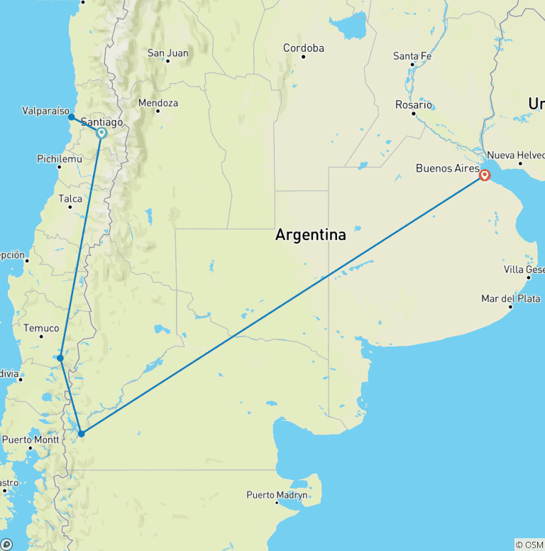 Map of Highlights of Chile & Argentina