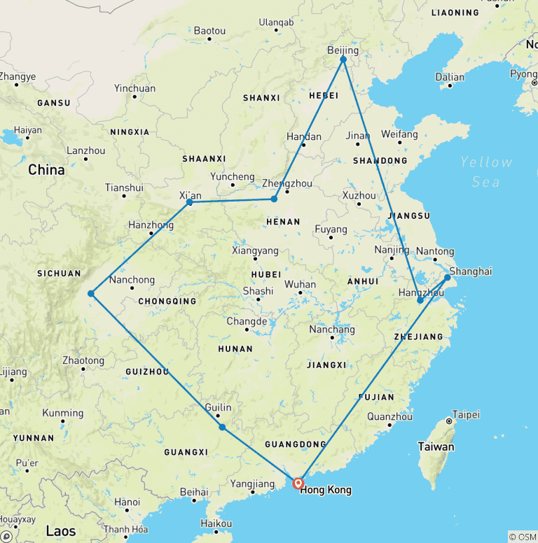 Map of 26-Day China Loop: Hong Kong, Beijing, Shanghai, Xi'an, Chengdu and Beyond
