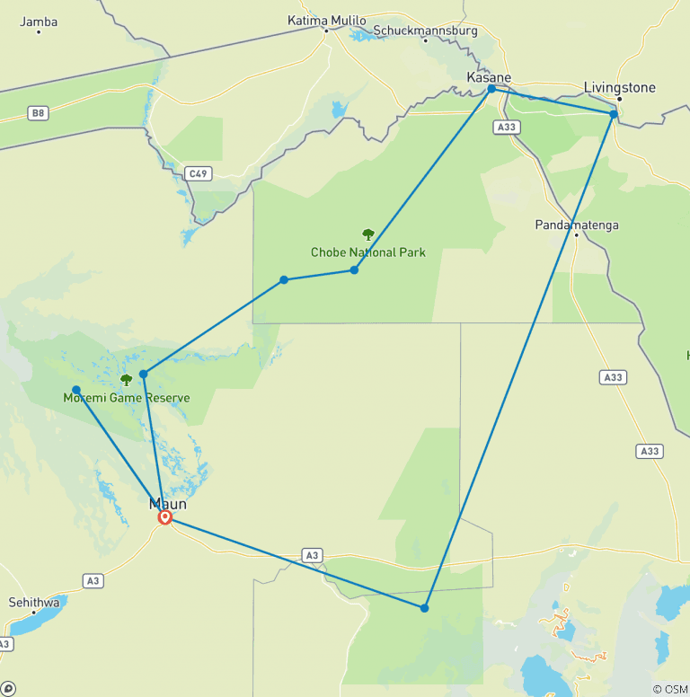 Map of Wildlife & Wilderness of Botswana