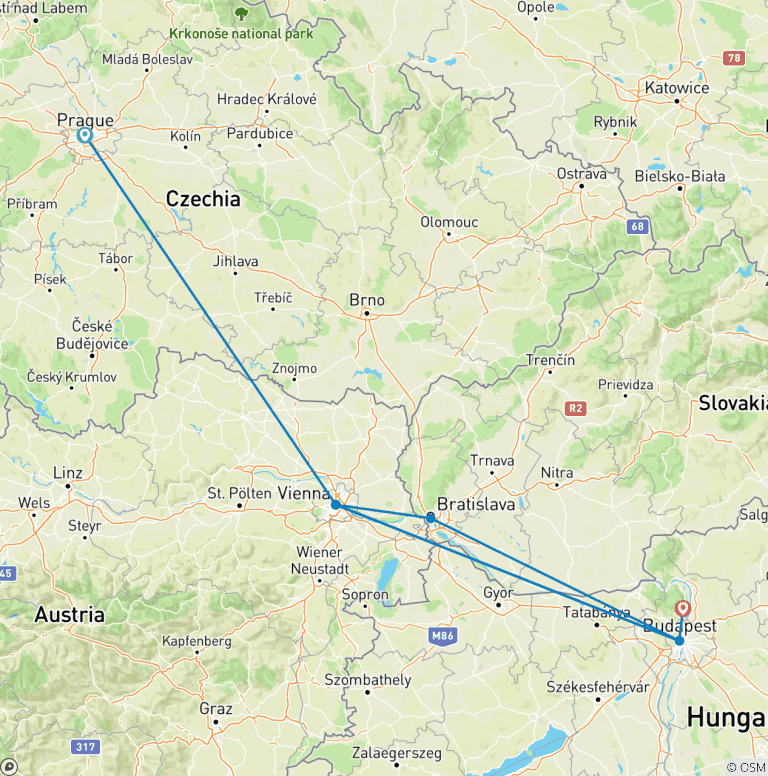 Map of Prague, Vienna and Budapest (All Summer And 26/27 Winter Onwards)