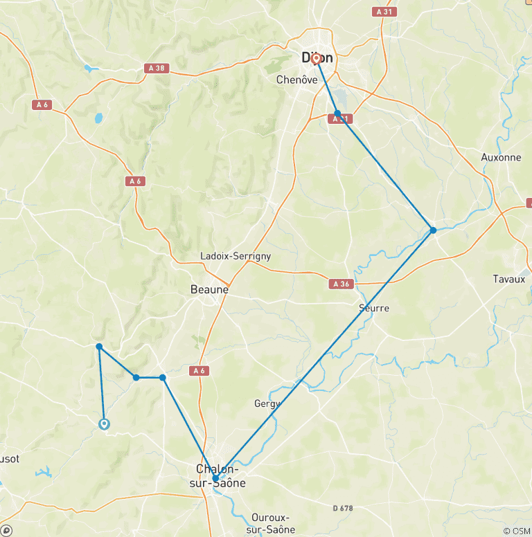 Map of The charming villages of Burgundy - A cruise through French wines and regional flavours (port-to-port cruise) (from Saint-Leger-sur-Dheune to Dijon)