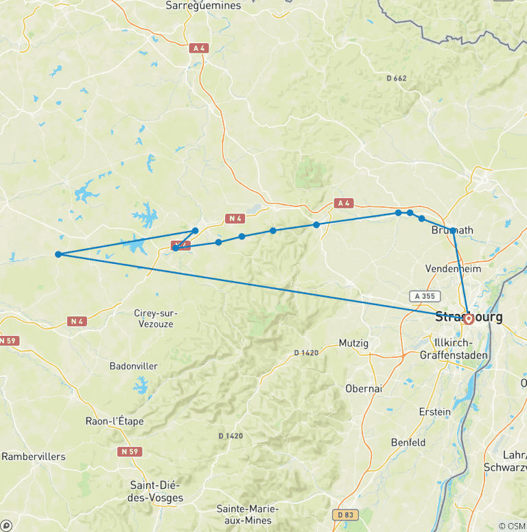Map of A Charming Cruise through Alsace and Lorraine along the Marne-Rhine Canal (port-to-port cruise)