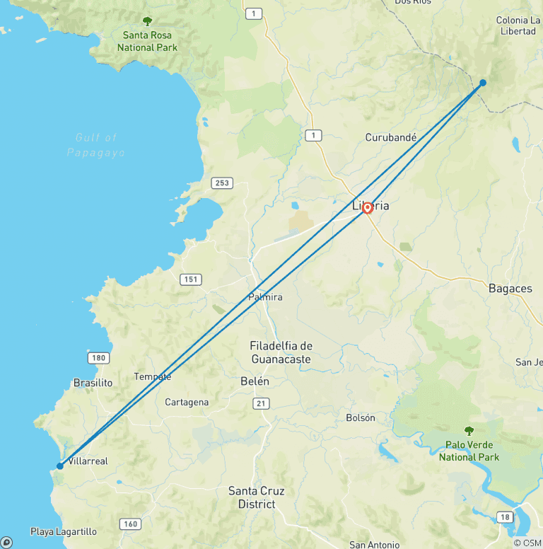 Map of Mountains & Beaches in Costa Rica