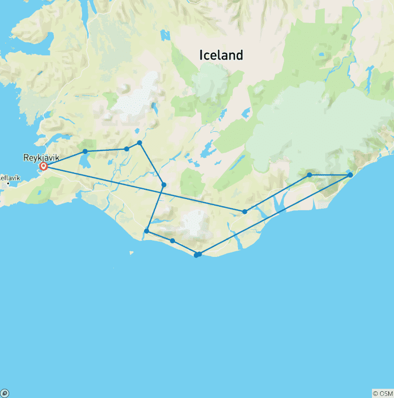 Map of 3 Day - Golden Circle, South Coast, Jökulsárlón & Ice Cave
