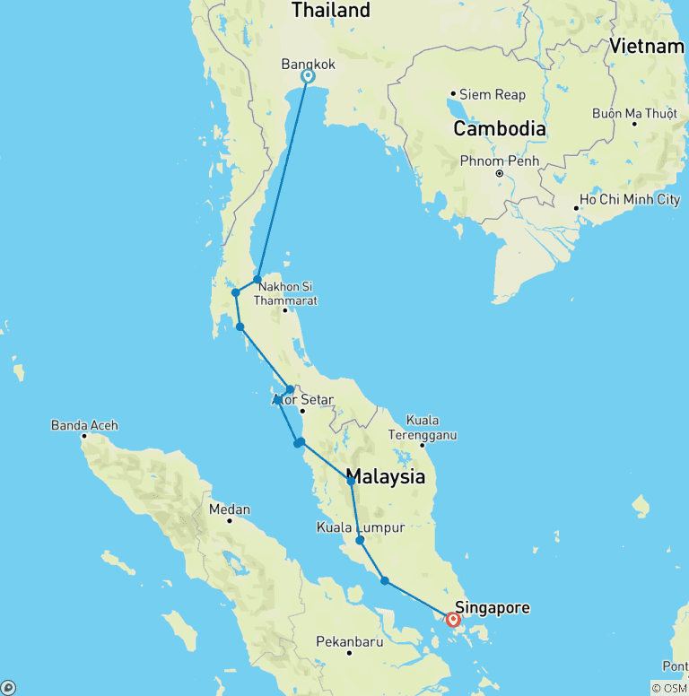 Map of Bangkok to Singapore Adventure