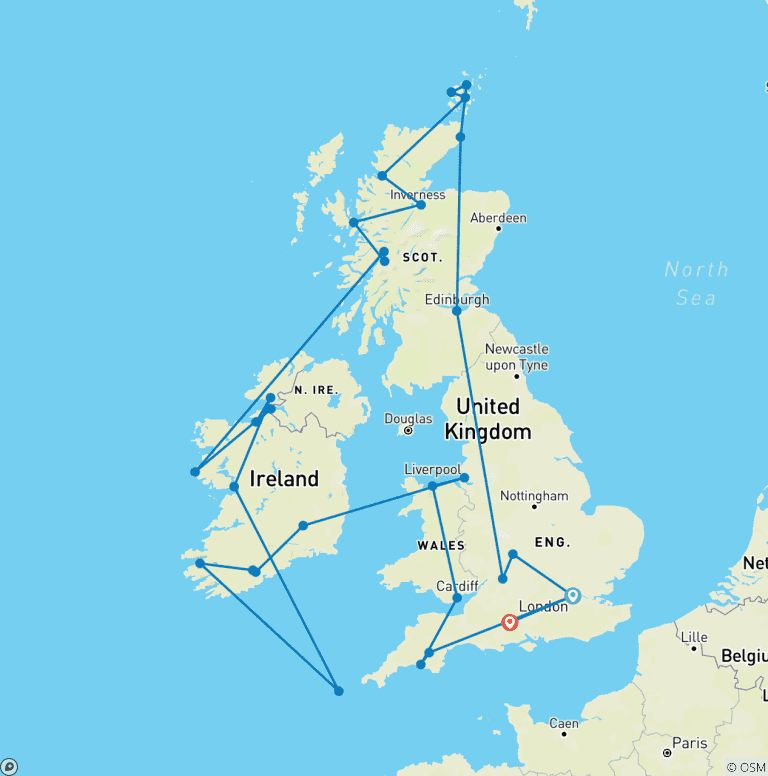 Map of Britain & Ireland Discovery (Classic, Summer, 24 Days)