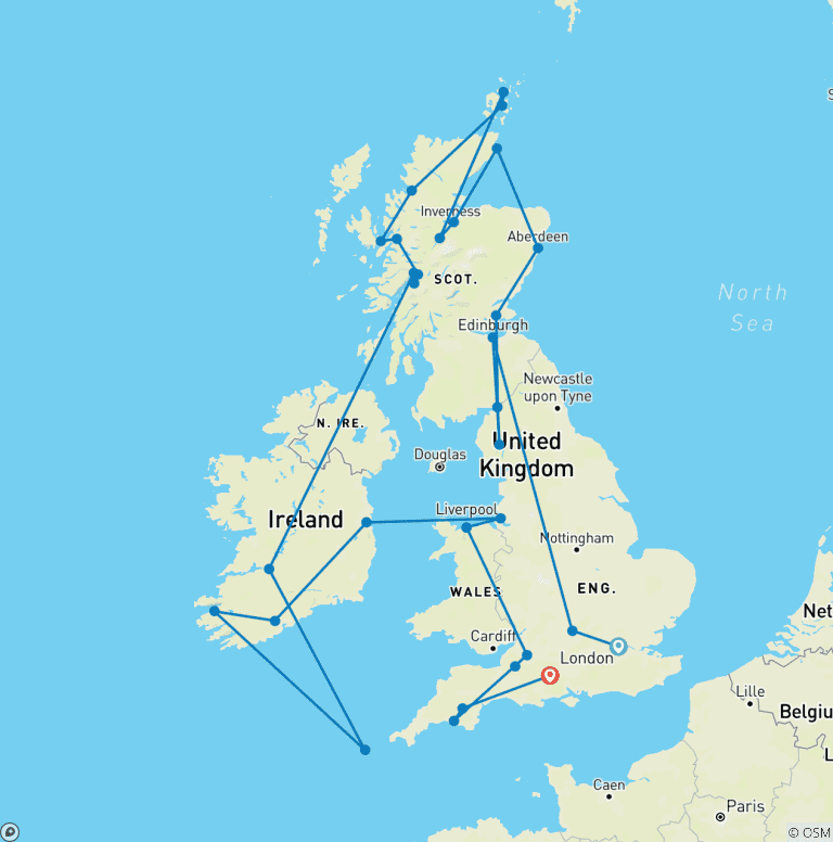 Map of Britain & Ireland Discovery (Classic, Summer, 22 Days)