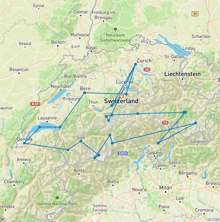 Map of Country Roads of Switzerland (Classic)