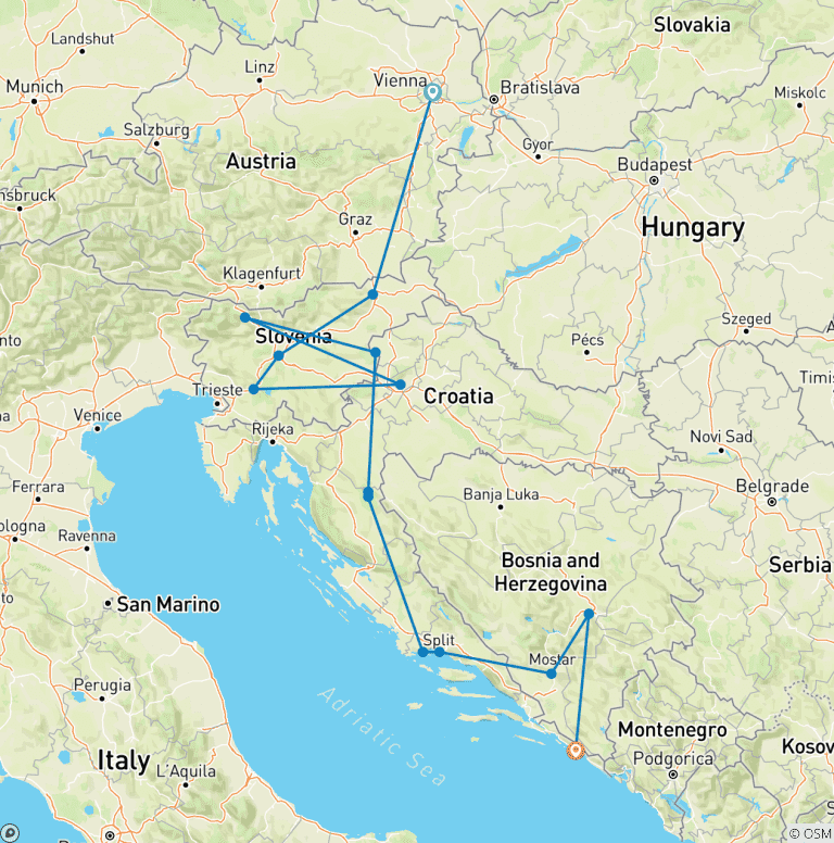 Map of Eastern Capitals & the Dalmatian Riviera (Classic)