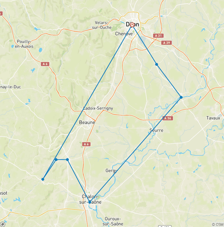 Map of Fine Food and Wines on a Cruise through the Burgundy Region (port-to-port cruise)