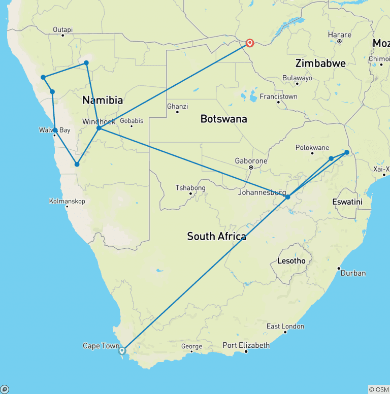 Map of Journeys: Southern Africa Highlights National Geographic Journeys
