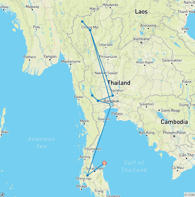 Map of Northern Thailand & Beaches