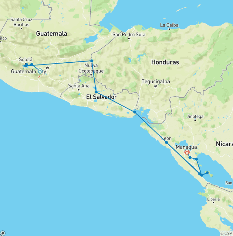Map of The Lure of Central America (Guatemala, Honduras, El Salvador, Nicaragua)