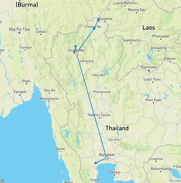 Map of Wonders of Thailand: Bangkok, Chiang Mai and Chiang Rai Tour 7-Day