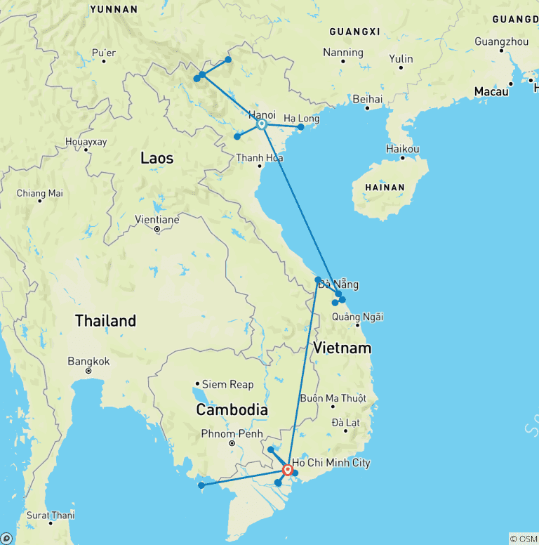 Map of Fantastic Vietnam Plus Phu Quoc Island - 20 Days