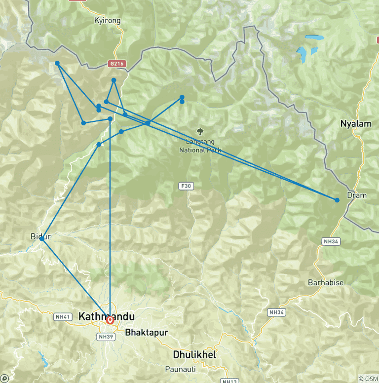 Map of Tamang Heritage & Langtang Valley Trek