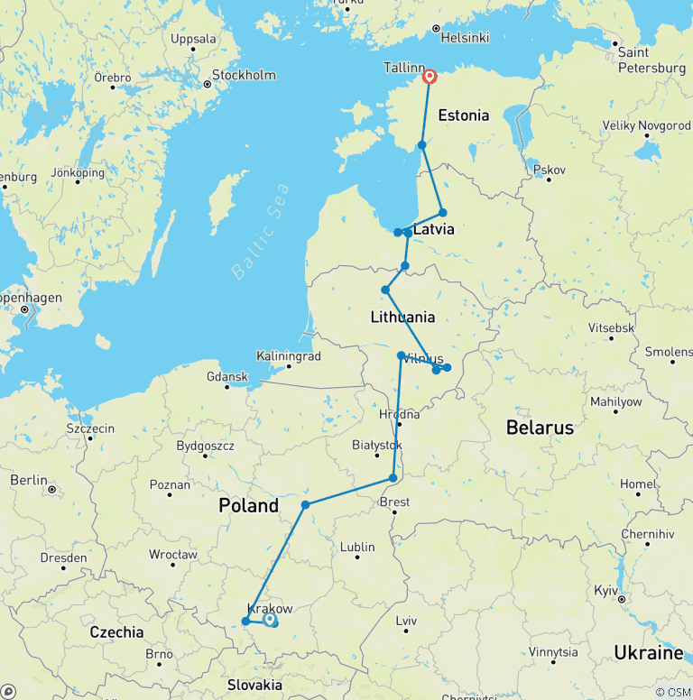 Map of The Best of Poland and The Baltics in 13 days (Guaranteed departure)