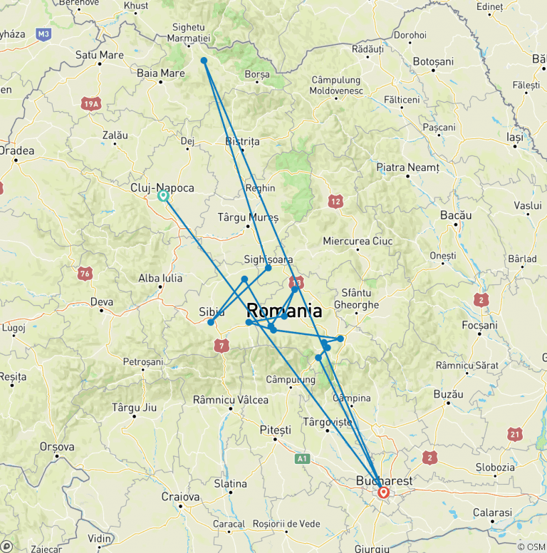 Map of Highlights of Romania