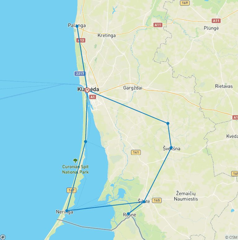 Map of Cycling along the Lithuanian Seaside (from Klaipeda)