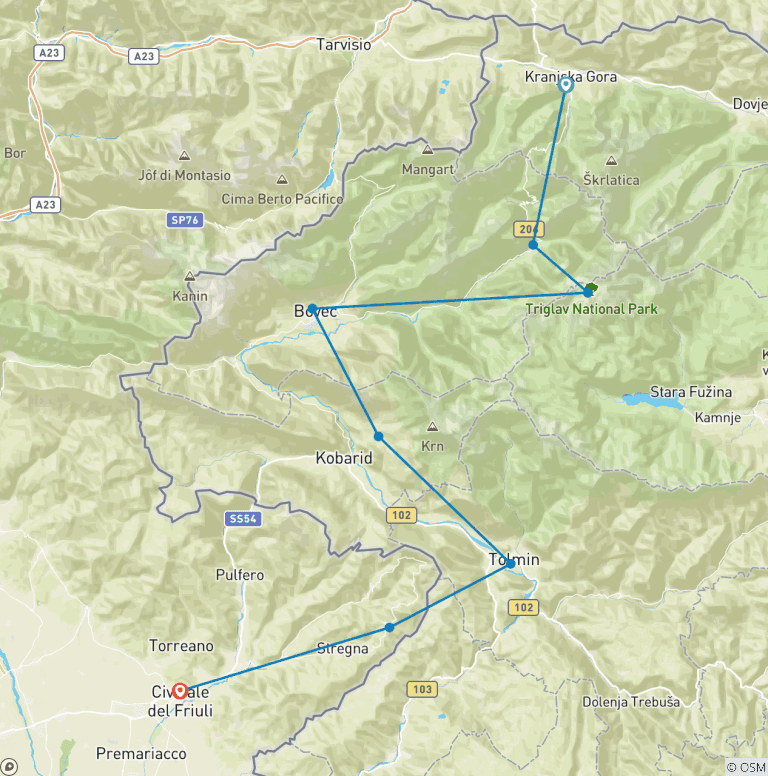 Map of Slovenia :  Hiking: Alpe Adria Trail - 8 Days