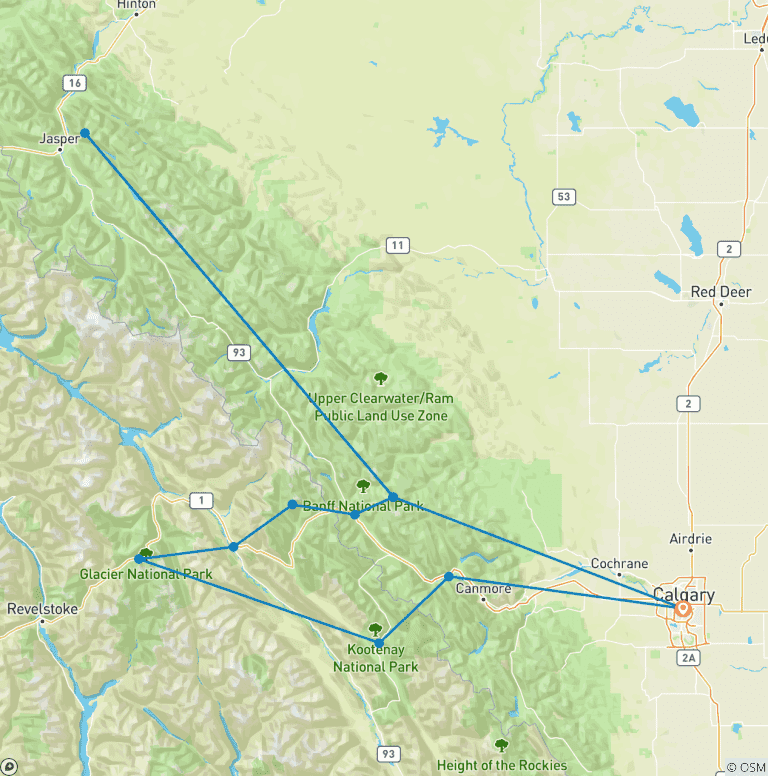 Map of 7 Day Rocky Mountain Camping Adventure