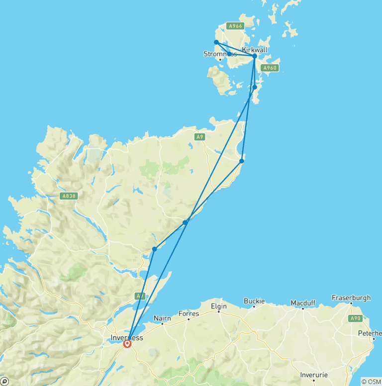 Map of Orkney & The Far North 3 Day Tour