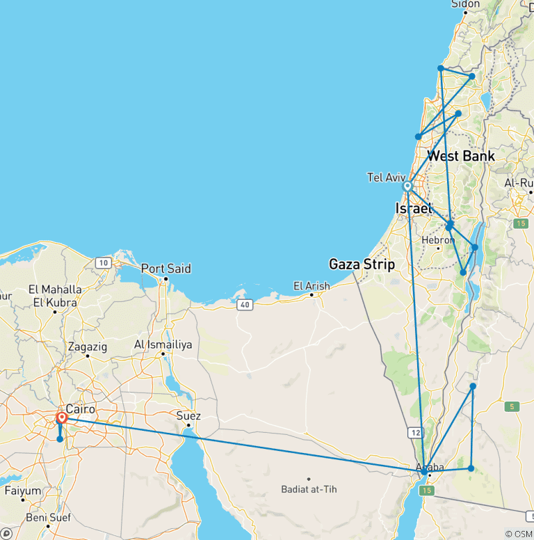 Map of Israel, Jordan and Egypt 10 days