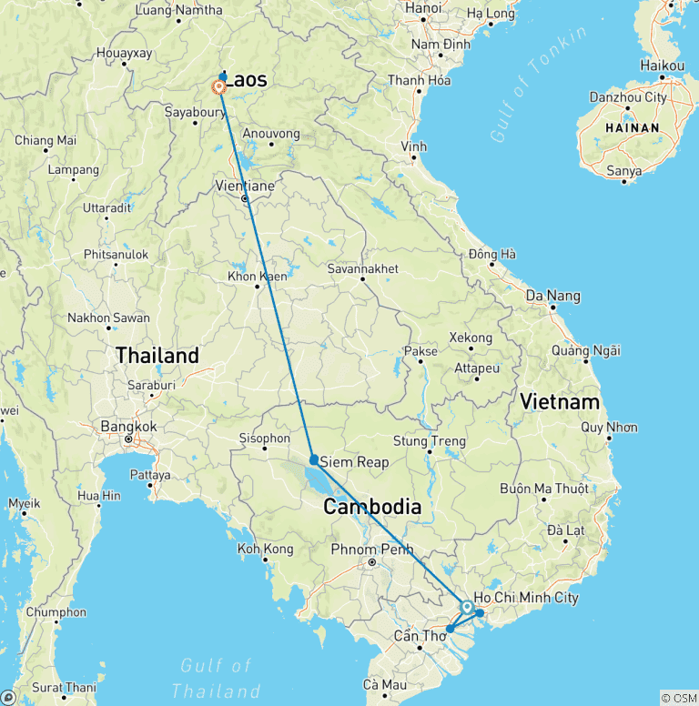 Map of 10 Days Unforgettable Journey Through Indochina