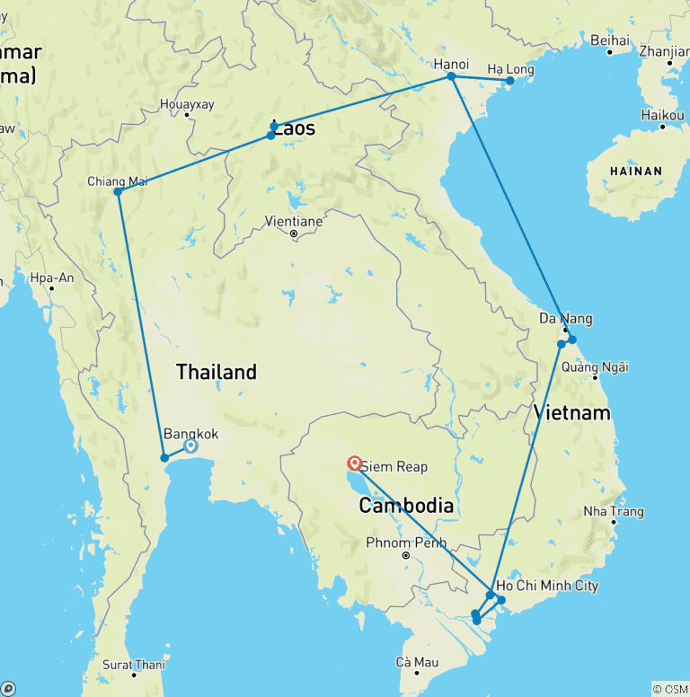 Map of Southeast Asia 21-Day Highlights Tour