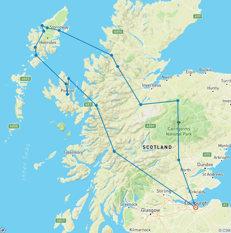 Map of 6-Day Outer Hebrides & Skye Adventure Small-Group Tour from Edinburgh