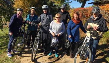 Group of cyclists posing with their bikes in a park.