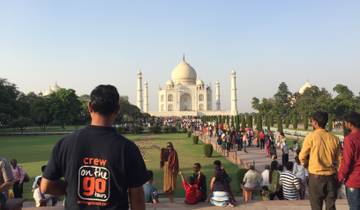 Tourists viewing the Taj Mahal.