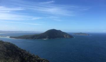 Aerial view of coastline with islands.