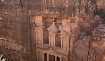 Petra's Treasury carved into rock.