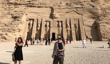 Tourists at the Temple of Hathor in Abu Simbel.