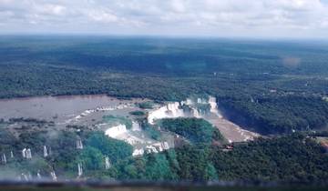 Aerial view of Iguazu Falls with lush greenery