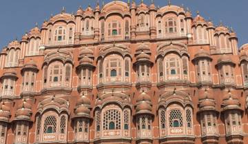 Hawa Mahal with intricate red sandstone facade.