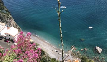 Aerial view of a coastal area and a beach with blue waters.