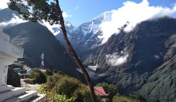 Mountain landscape with snow-capped peaks in Nepal.