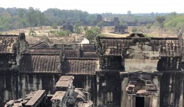 View over ancient temple ruins in Angkor Wat.