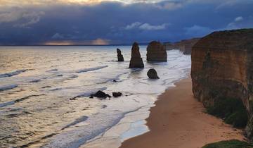Coastal cliffs at sunset along the Great Ocean Road.