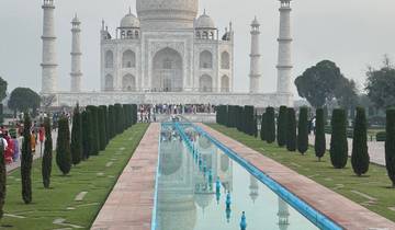 Taj Mahal with a reflecting pool in front.