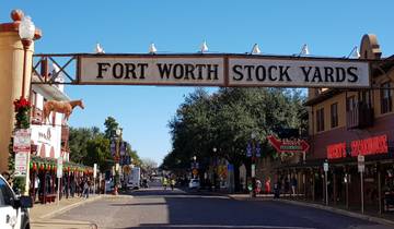 Fort Worth Stock Yards entrance with street view.