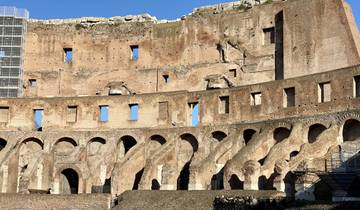 Interior view of the Colosseum with details of the arches.
