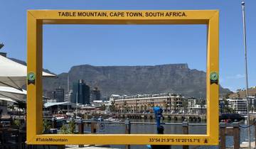 Scenic view of Table Mountain through a yellow frame.