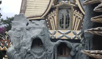 Unique architectural building with tourists.