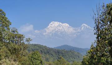 Scenic view of mountains covered with snow under a clear blue sky.