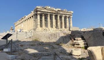 The Parthenon on the Acropolis with scaffolding.